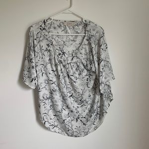 White with black floral print blouse